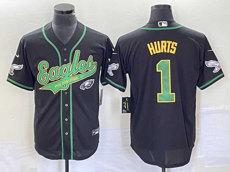 Men's Philadelphia Eagles 1 Jalen Hurts Black Cool Base Stitched Baseball Jersey,We sell and wholesale Men's Philadelphia Eagles 1 Jalen Hurts Black Cool Base Stitched Baseball Jersey on line form chian!